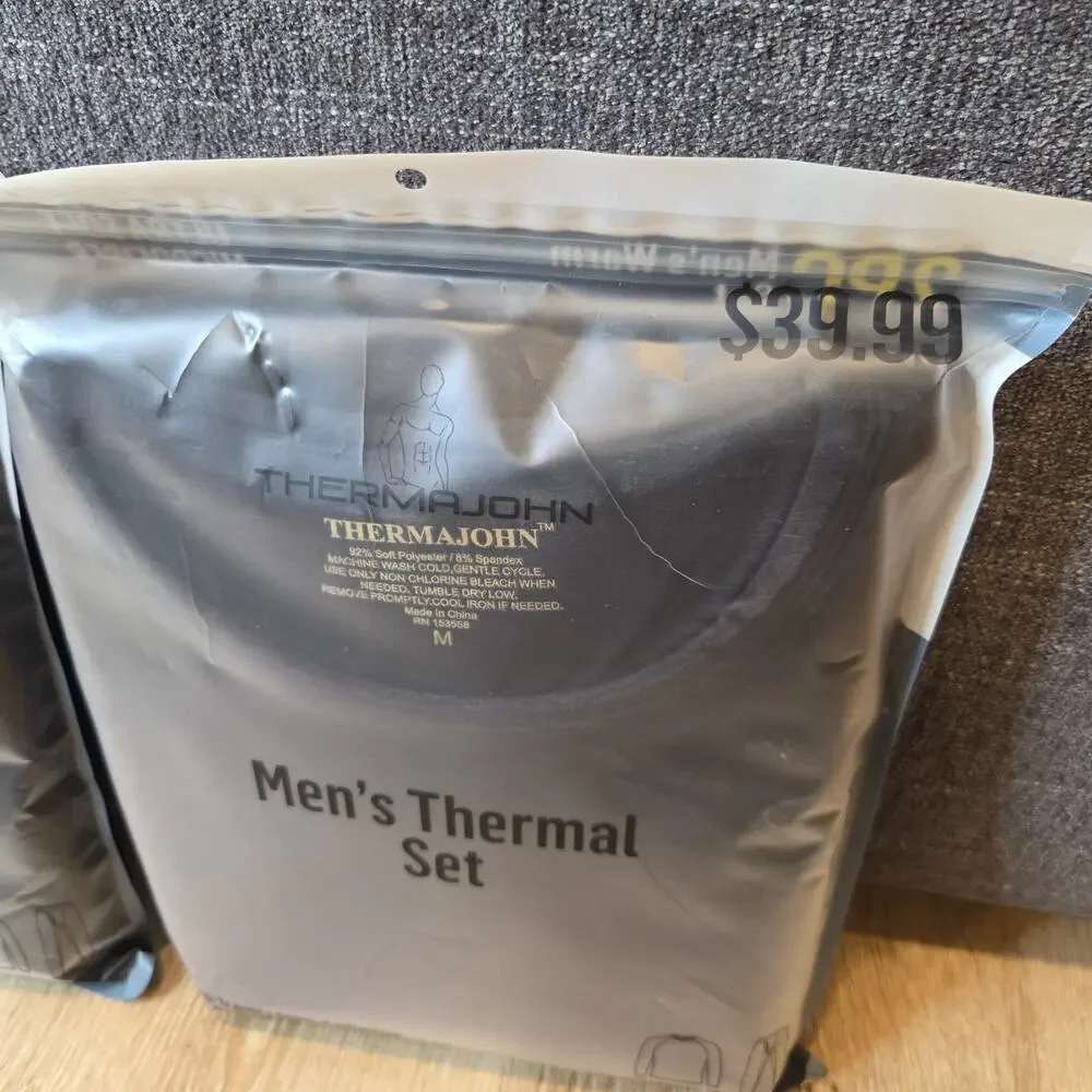 BOGO Thermajohn Men's Thermal Underwear Set Medium Black Fleece Lined Long Johns